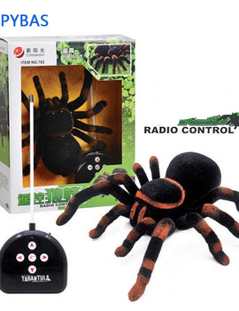 Electronic pet Remote Control Simulation tarantula Eyes Shine smart black Spider 4Ch Halloween RC Tricky Prank Scary Toy gift