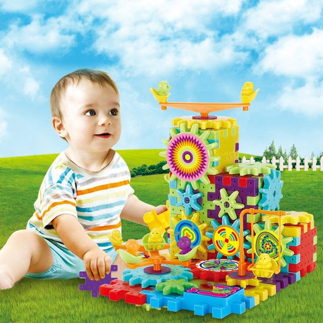 HOT Sale 81Pcs/set Electric Gears 3D Puzzle Building Kits Plastic Bricks Educational Toys For Kids Children Gift