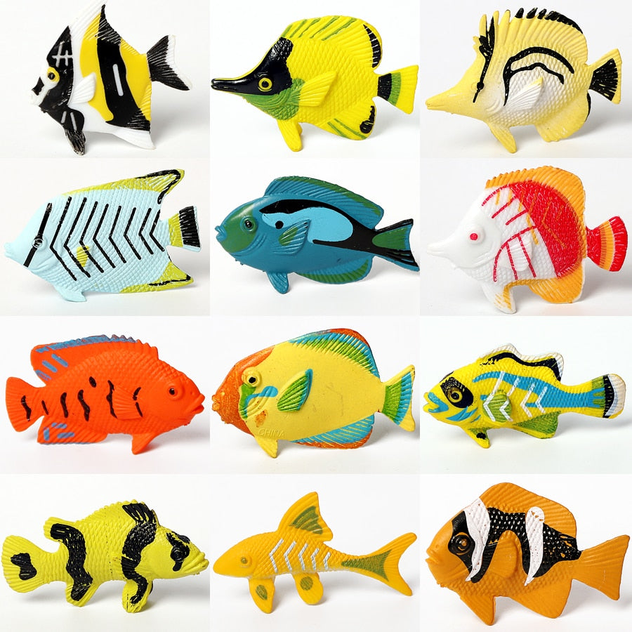 Simulation Tropical Fish Action  Figure Play Set,Sea Marine Creatures, Plastic Sea Animal Mini Early Education Toy Fish 12 pcs