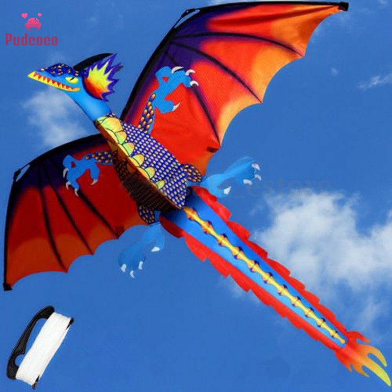 Pudcoco 3D Dragon 100M Kite Single Line With Tail Kites Outdoor Fun Toy Kite Family Outdoor Sports Toy Children Kids Gift