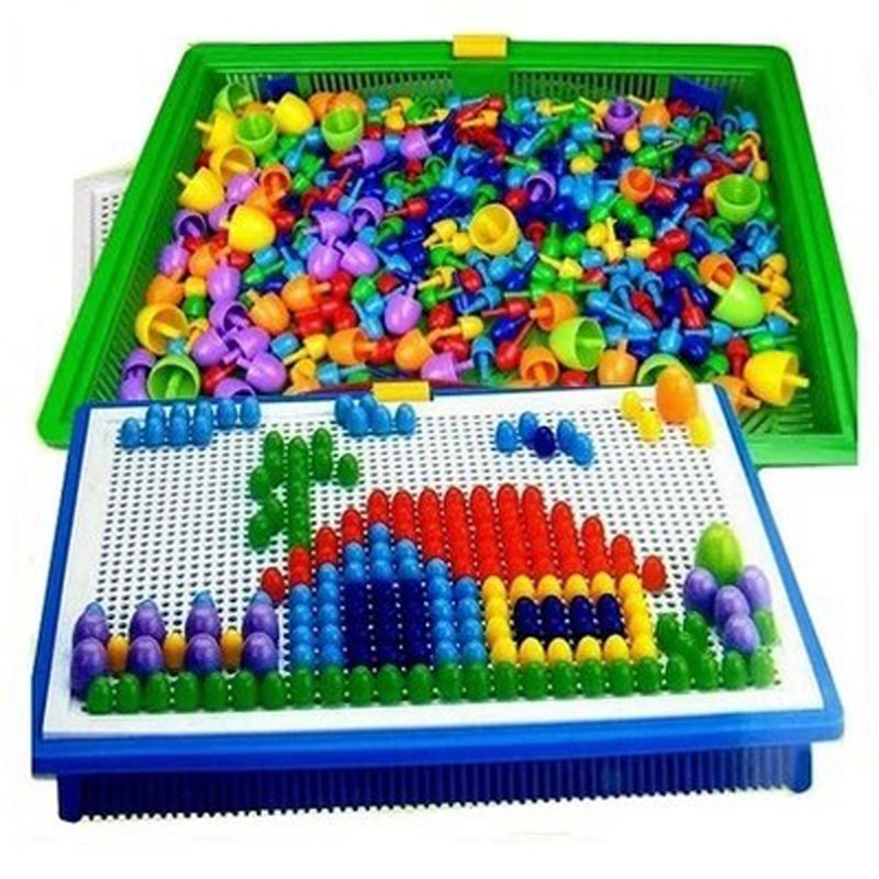 296pcs/set Creative Mosaic Toy Gifts Children Nail Composite Picture Puzzle Creative Mosaic Mushroom Nail Kit Puzzle Toys