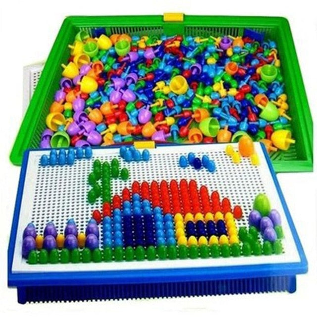 296pcs/set Creative Mosaic Toy Gifts Children Nail Composite Picture Puzzle Creative Mosaic Mushroom Nail Kit Puzzle Toys