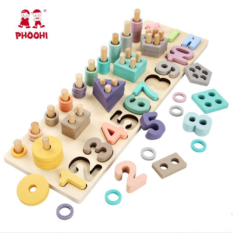 Wooden Montessori Toys Preschool Baby Learning Count Geometric Shape Cognition Match Baby Early Education Teaching Math Toy