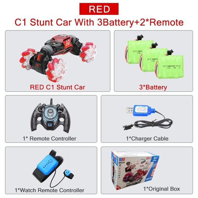 4wd rc dublê carro relógio de controle gesto indução deformável elétrico rc deriva carro transformador carro brinquedos para crianças com luz led