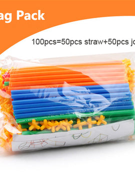 4D DIY Straw Building Blocks Plastic Stitching Inserted Construction Assembled Blocks Bricks Educational Toys  for Children Gift