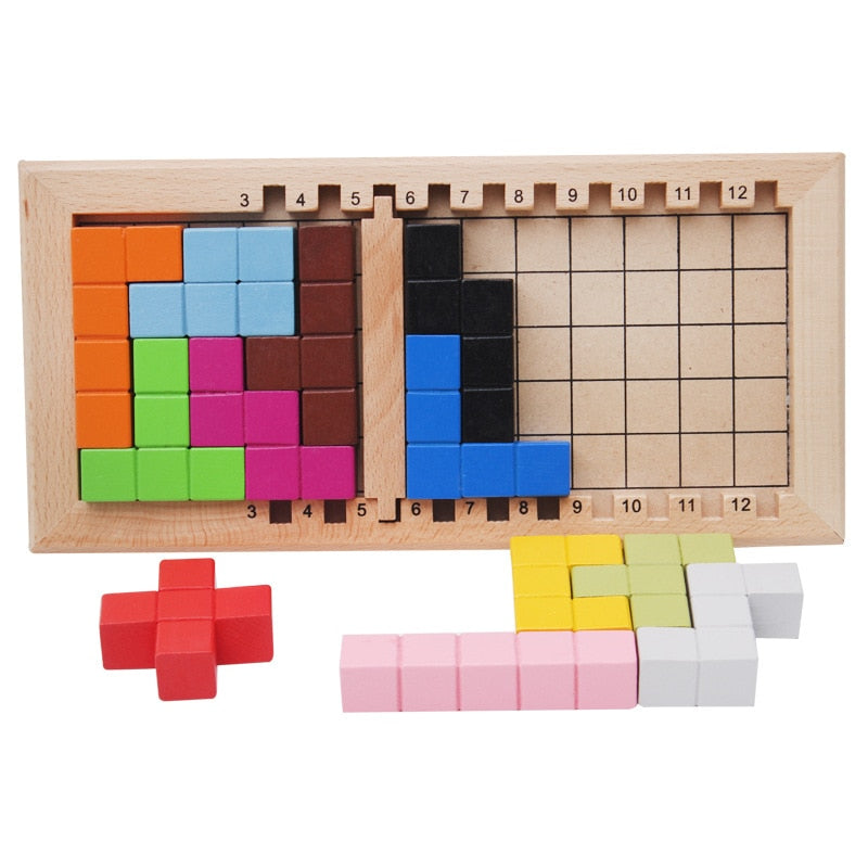 Colorful Wooden Tangram Tetris Game Brain Teaser Puzzle Toys Baby Preschool Magination Early Educational Kids Toy Children Gift