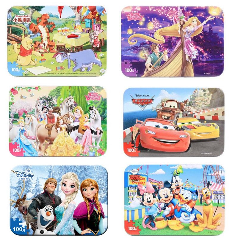 13 Style Disney Pixar Cars 3 Frozen Mickey 100 Slice Small Piece Puzzle Toy Children Wooden Jigsaw Puzzles Kids Educational Toys