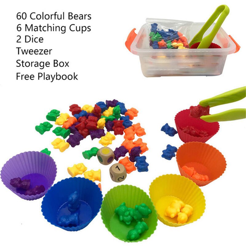 Rainbow Montessori Toys Counting Bears Match Sorting Cups Baby Kids Games Learning Preschool Educational Montessori Sensory Toys