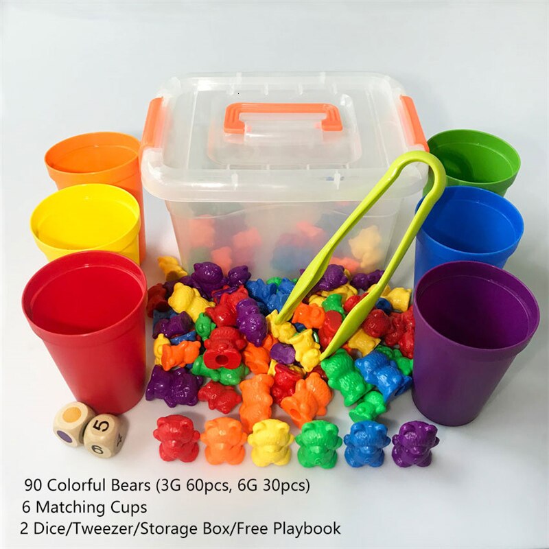 Rainbow Montessori Toys Counting Bears Match Sorting Cups Baby Kids Games Learning Preschool Educational Montessori Sensory Toys