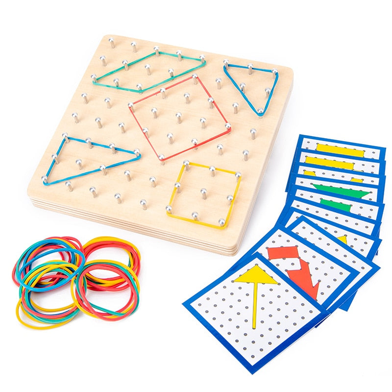 Kids Toy Montessori Graphics Rubber Tie Nail Geoboard Board with 23Pcs Cards Preschool Learning Educational Toys Boys Girls Gift