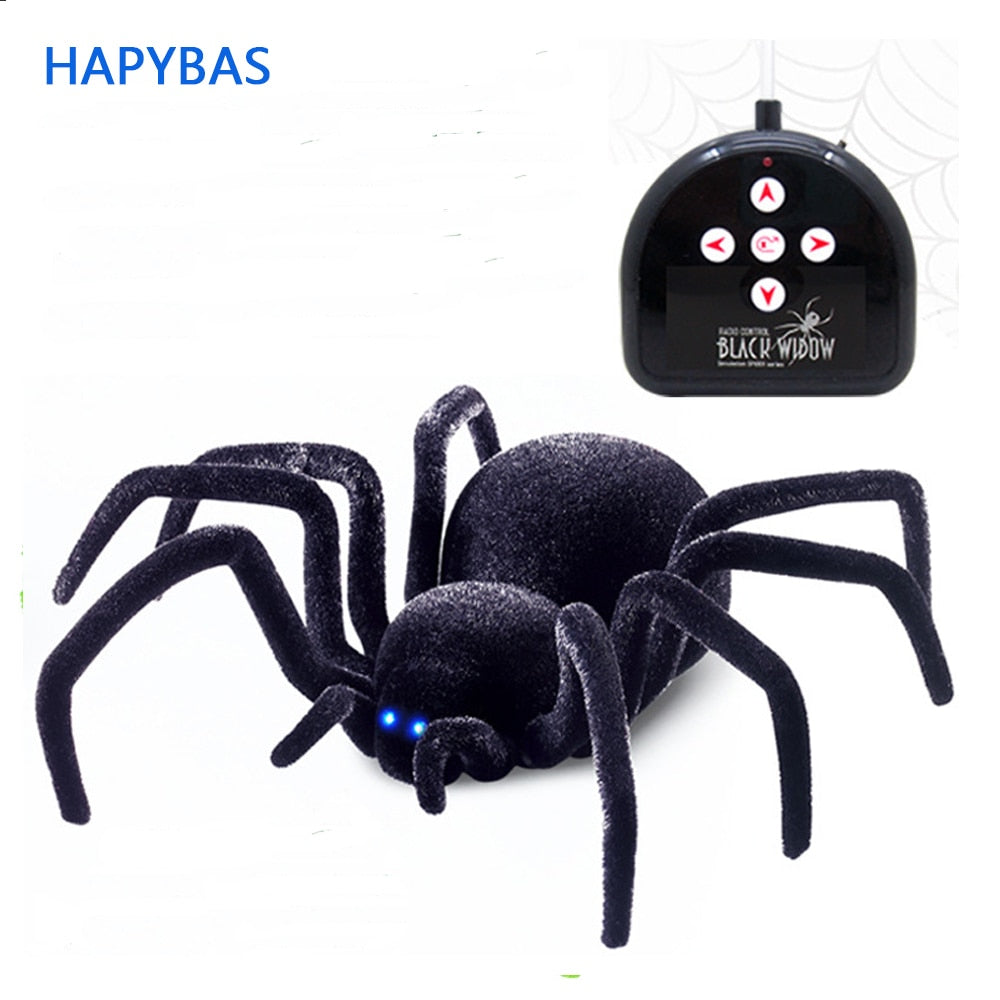 Electronic pet Remote Control Simulation tarantula Eyes Shine smart black Spider 4Ch Halloween RC Tricky Prank Scary Toy gift