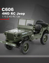 C606 1:10 RC Car 2.4G 4WD Convertible Remote Control Light Jeep Four-Wheel Drive Off-Road Military Climbing Car Toy Kid Gift