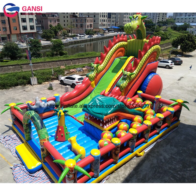 17*11*8m large dragon mascot inflatable fun city factory price bouncer castle customized printed jumping castle inflatable