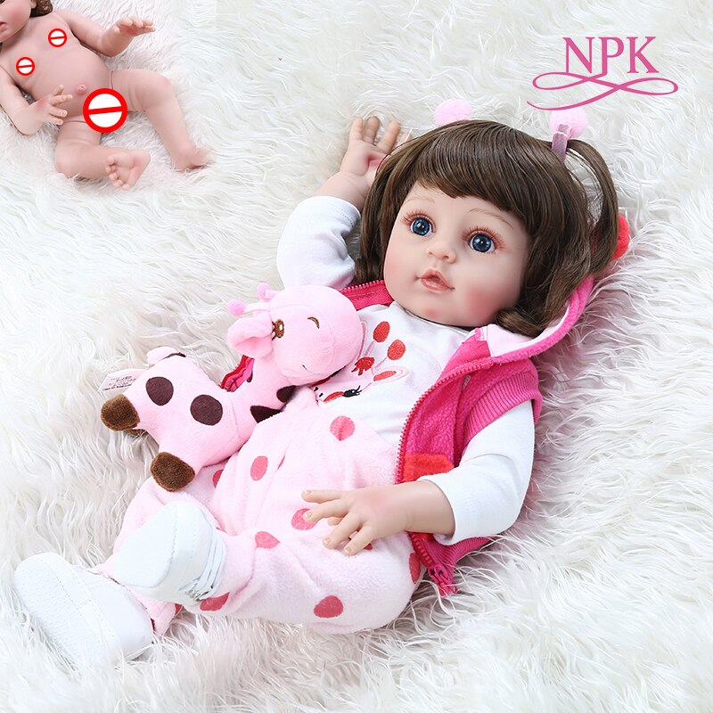 NPK 46CM popular full body soft silicone bebe doll reborn baby girl in the giraffe dress set Christmas Birthday Gift for kids