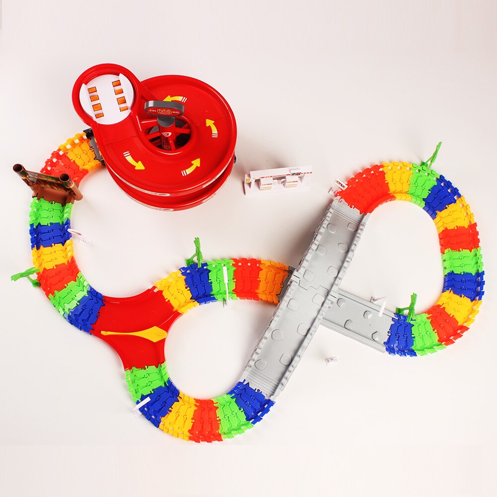 Flex Tracks Fire Car with Bridge And Lane Change And GAS Station Track Toys Kit 2018 Popular DIY Assembly Set for Kids Education