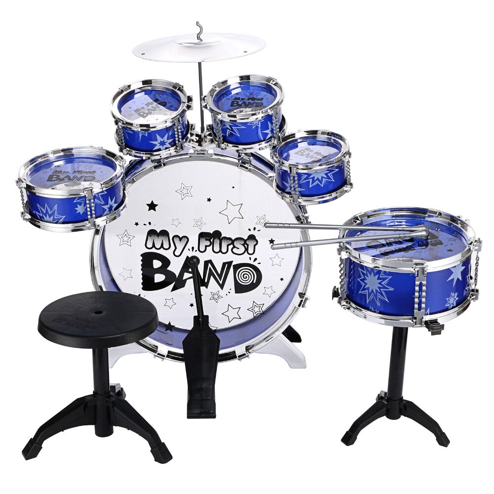 New Popular kid educational toy!Kids Drum Set Musical Instrument Toy 5 Drums with Small Cymbal Stool Drum Sticks for Boys Girls