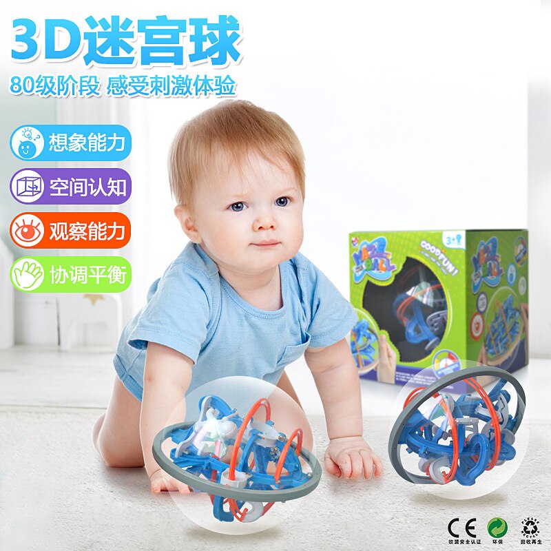 New popular kids educational toys 3D three-dimensional labyrinth puzzle maze magic ball maze spherical 80 pass  mini puzzle